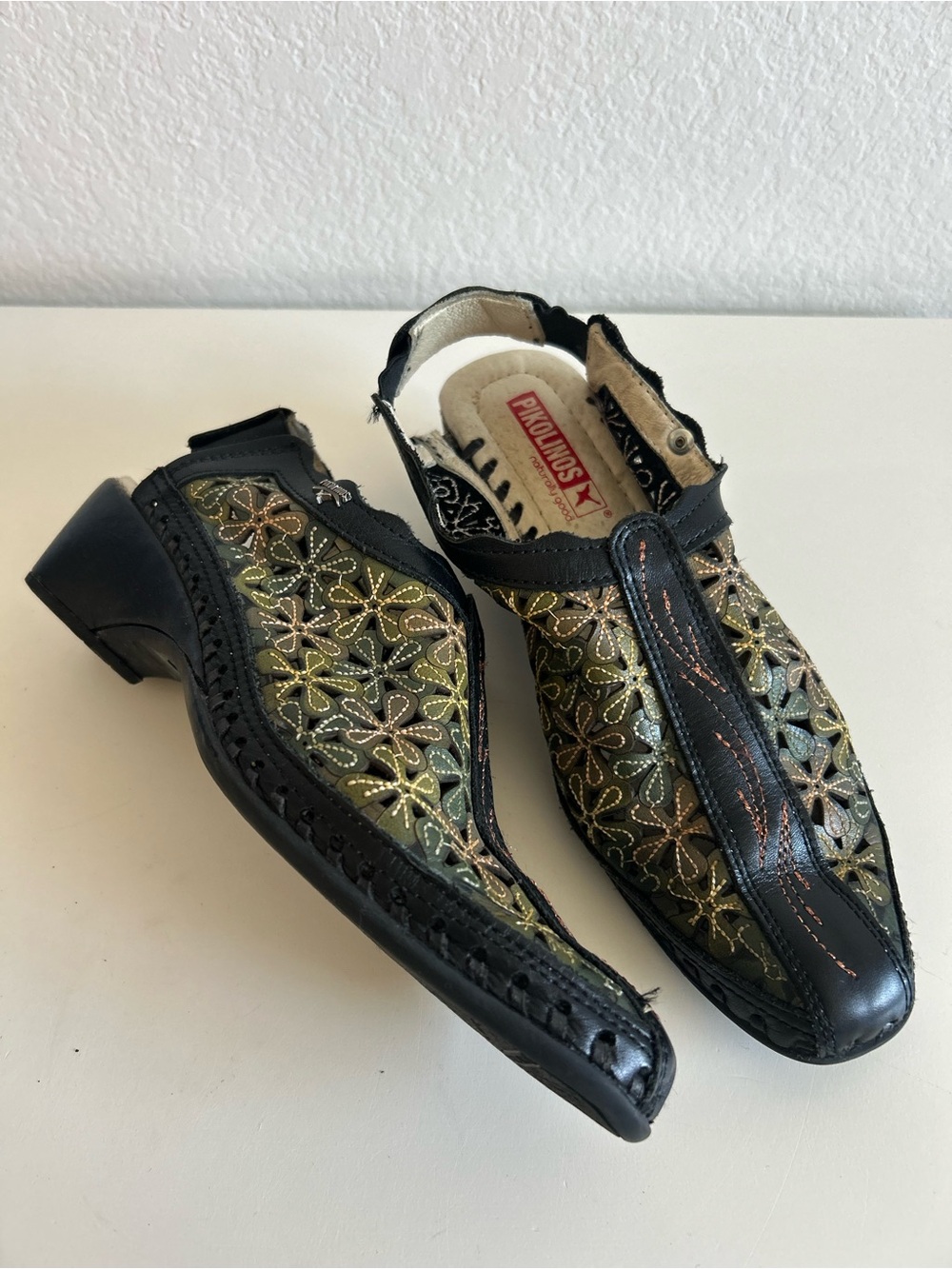 PIKOLINOS Slingback Romana Floral Cutout Leather Slip-On Loafers, EU 36/US 5.5-6